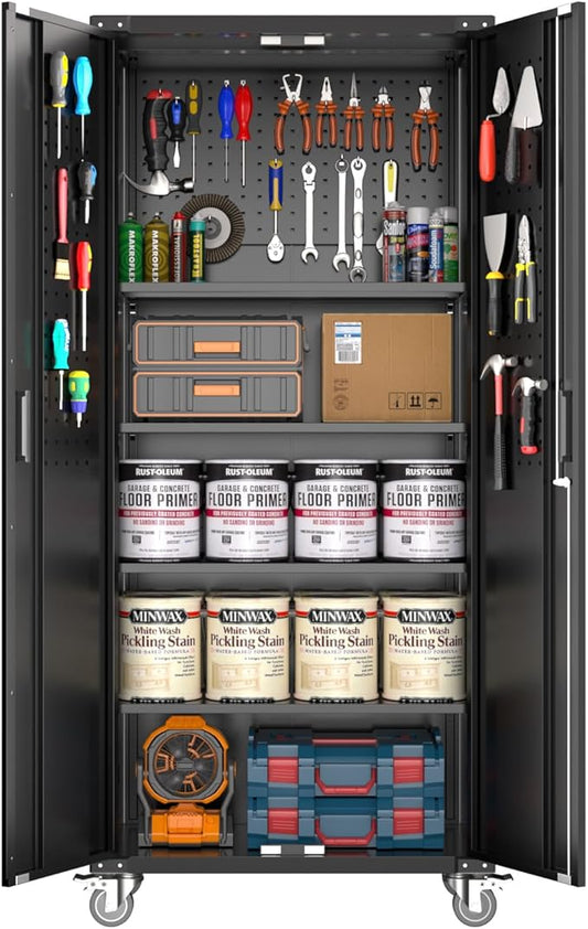 GarveeHome Garage Storage Cabinet 72 in Locking w/Wheels & Pegboard | by GarveeHome