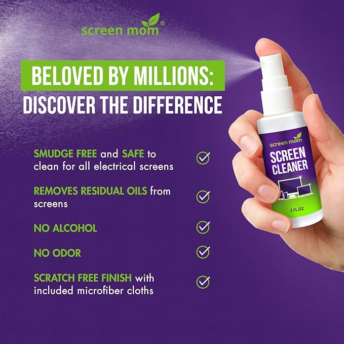 Screen Cleaner Spray and 2 Microfiber Cloths - 2oz Bottle by Screen Mom-Screen - Image 4