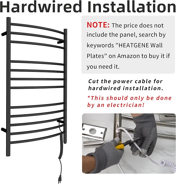 HEATGENE Towel Warmer Wall Mount Electric Plug-in/Hardwired Heated Towel Rack - Image 4
