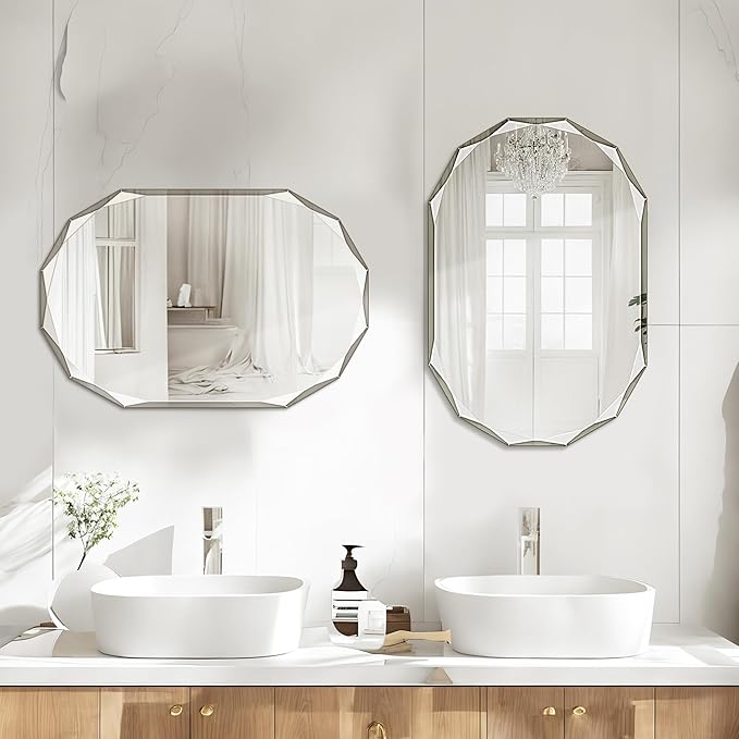 Bathroom Mirror for Wall, Bathroom Vanity Mirror, Beveled Edge Frameless Wall - Image 2