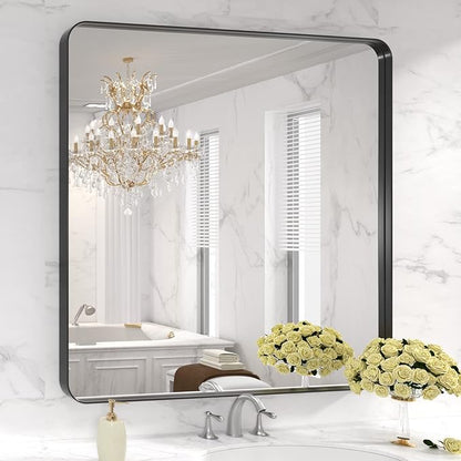 LOAAO 36X36 Inch Black Metal Framed Bathroom Mirror by LOAAO