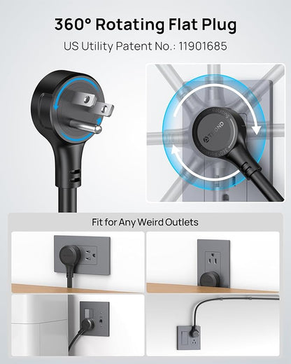 TROND 360° Rotating Flat Plug Power Strip, 5 Widely-Spaced Outlets - Image 2