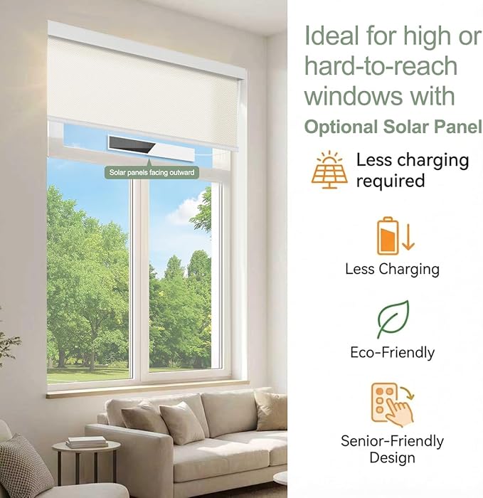 Tipiace Motorized Blinds with Remote Window Roller Shade Wireless Rechargeable - Image 7