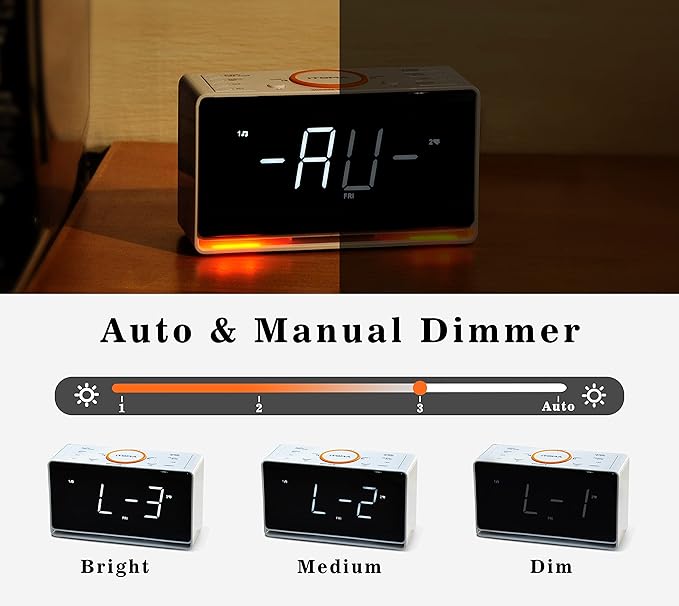 iTOMA Alarm Clock Radio, 1.4" White LED Display Clock - Image 3