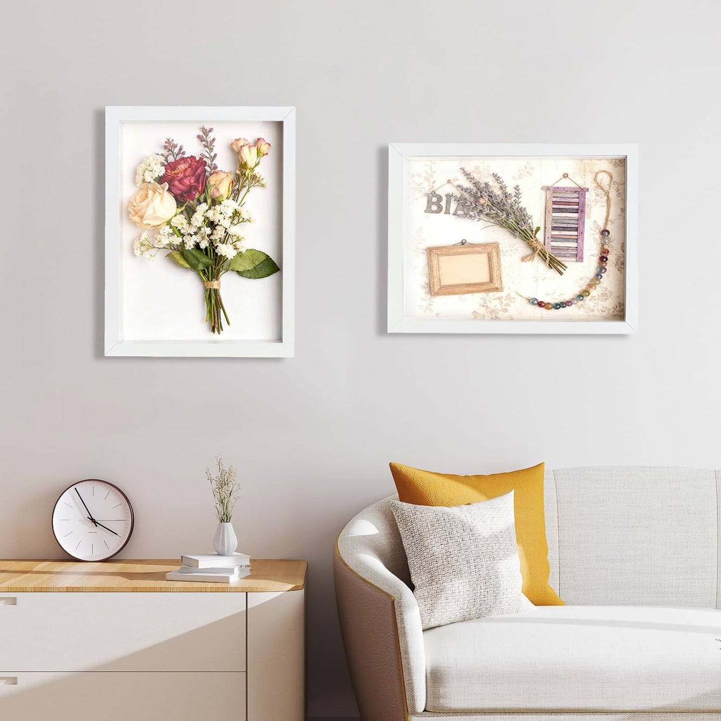 2 Pack Shadow Box Frame 11"x 14" - Wood Deep Shadowbox with Glass Shadow Boxes Display Cases Suitable for Photos, Dried Flowers, Handicrafts Picture Frames for Wall Hanging Tabletop (White)