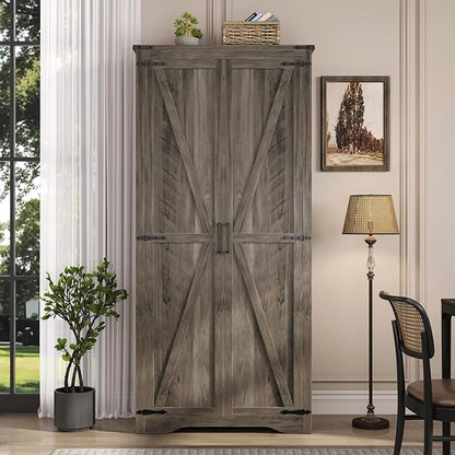 Tall Storage Cabinet with Adjustable Shelves, Farmhouse Pantry Organize with 2 - Image 7