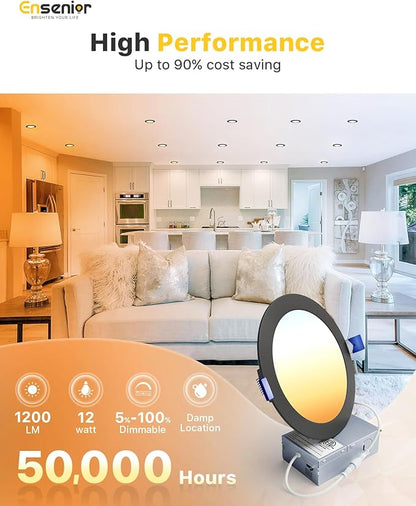 Ensenior 12 Pack 6 Inch LED Recessed Ceiling Light Black, 2700K-5000K 5CCT - Image 3