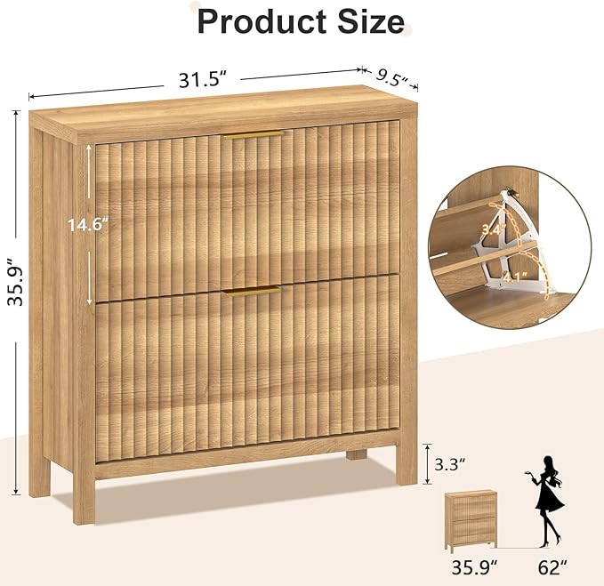 Shoe Cabinet Storage for Entryway, Fluted Shoe Cabinet - Image 2