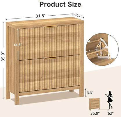 Shoe Cabinet Storage for Entryway, Fluted Shoe Cabinet - Image 2