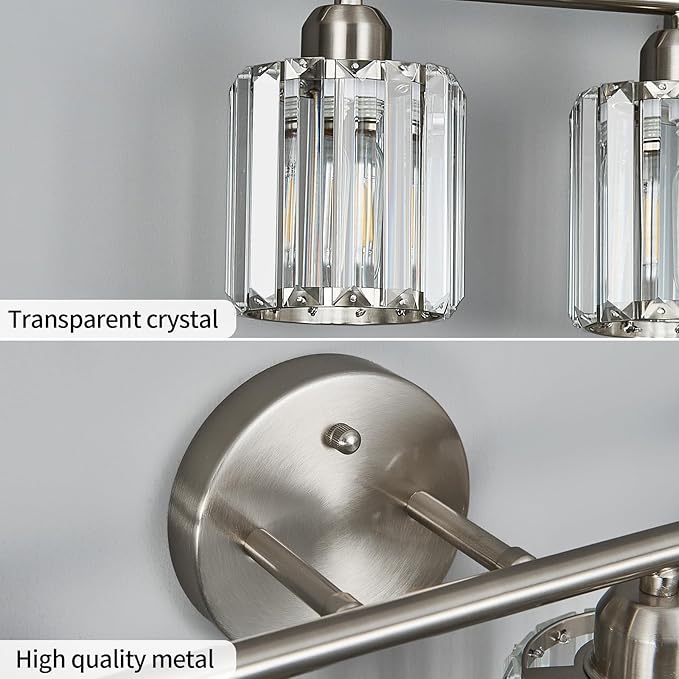 FDPBY Modern 4 Light Crystal Vanity Light, Brushed Nickel Vertical Bathroom - Image 5