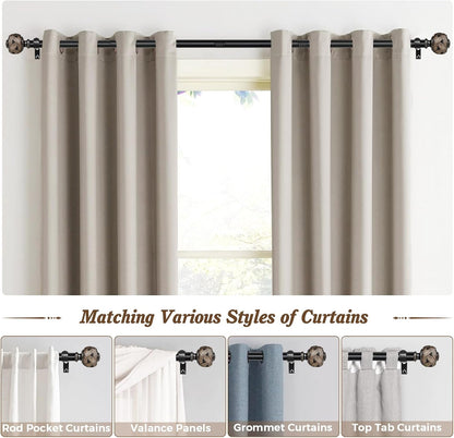 Window Treatment Finials for 1 or 7/8 Inch Curtain Rods, Black Drapery Rods Replacement Finials with M6 Screws, Woven Leaf Pattern, 2 Pack