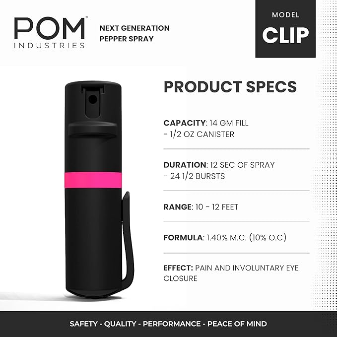 POM Pepper Spray Pocket Clip, Quick Flip Top Safety, Maximum Strength OC Formula - Image 3