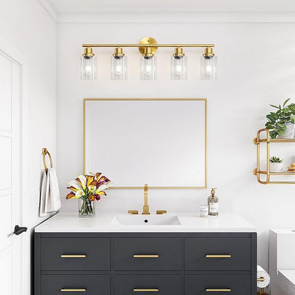 Guliaofo 5-Light Bathroom Vanity Lights, E26 Modern Brushed Gold Bathroom Light - Image 6
