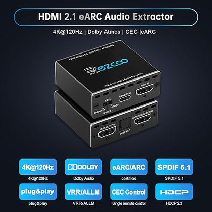 4K@120Hz HDMI 2.1 eARC Audio Extractor 1 in 1 Out Support VRR ALLM HDCP2.3 ARC - Image 4