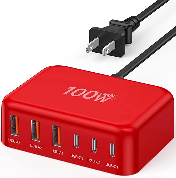 USB C Fast Charger 100W GaN 6 Port Type USB C Charging Station Hub Block Wall by BREEKET