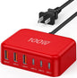 USB C Fast Charger 100W GaN 6 Port Type USB C Charging Station Hub Block Wall by BREEKET