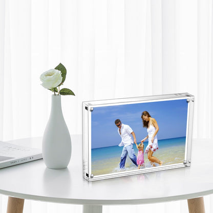 AMEITECH Acrylic Photo Frames 6x8'', Magnetic Acrylic Block Picture Frame,Desktop Frameless Photograph Display | Double Sided Floating Magnetic Frames, 20mm Thick, Free Standing Desktop Display for Postcards, Pictures and Artworks