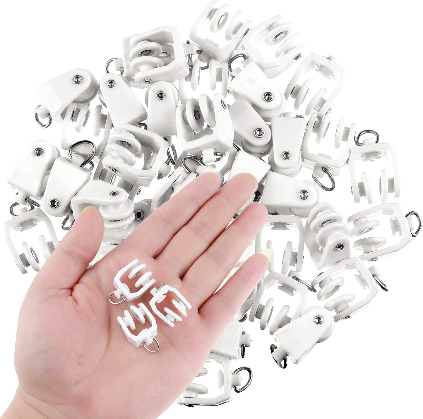 Jetec 25 Pcs Curtain Track Rollers Bulk, Flexible Bendable, White | Suitable for 11 mm Curtain Tracks, Plastic Rail Gliders Hooks Clips, Smooth Gliding for Ceiling Shower Window Room Divider