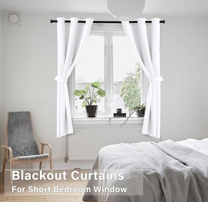 KOUFALL White Short Curtains for Small Bathroom Window, 2 Panel Sets Kitchen - Image 4