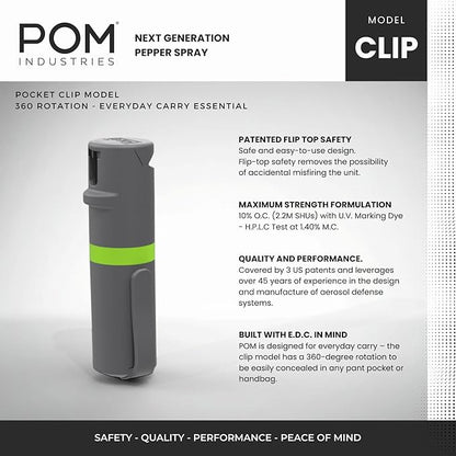 POM Pepper Spray Pocket Clip, Quick Flip Top Safety, Maximum Strength OC Formula - Image 2