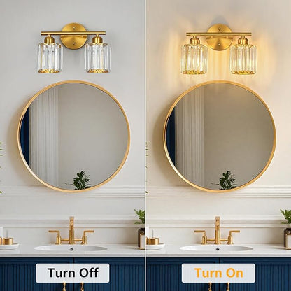 FDPBY Modern 2 Light Crystal Vanity Light, Brushed Gold Vertical Bathroom Light - Image 6