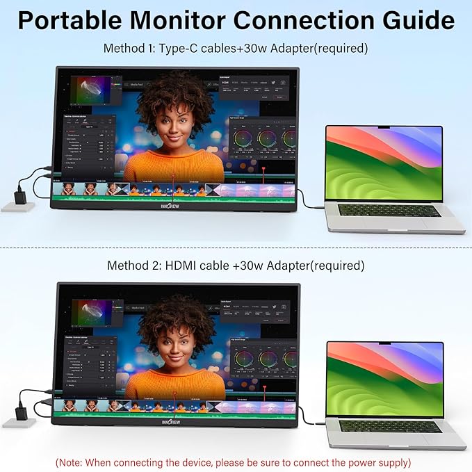 InnoView 23.8" Large Portable Monitor, FHD 144HZ 100% SRGB IPS USB-C HDMI Work - Image 4