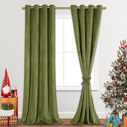 JIUZHEN Moss Green Velvet Curtains 90 inches Blackout Curtains by JIUZHEN