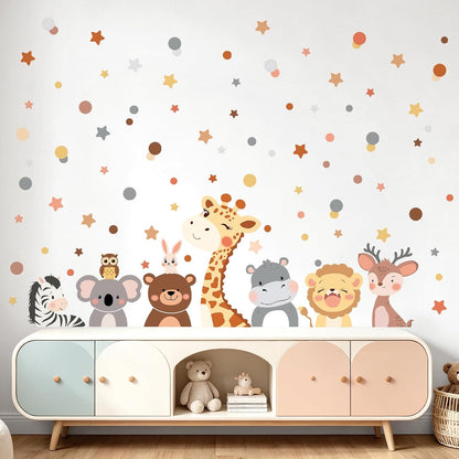 Tanlaby Animal Wall Decals Cartoon Jungle Forest Animals Wall Stickers | 79pcs Polka Dot Giraffe Bear Deer Lion Art Decals for Baby Nursery Kids Toddler Bedroom Playroom Birthday Party Decor