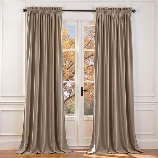 Lazzzy Velvet Blackout Extra Long Curtains Thermal Insulated Room Window Drapes by Lazzzy