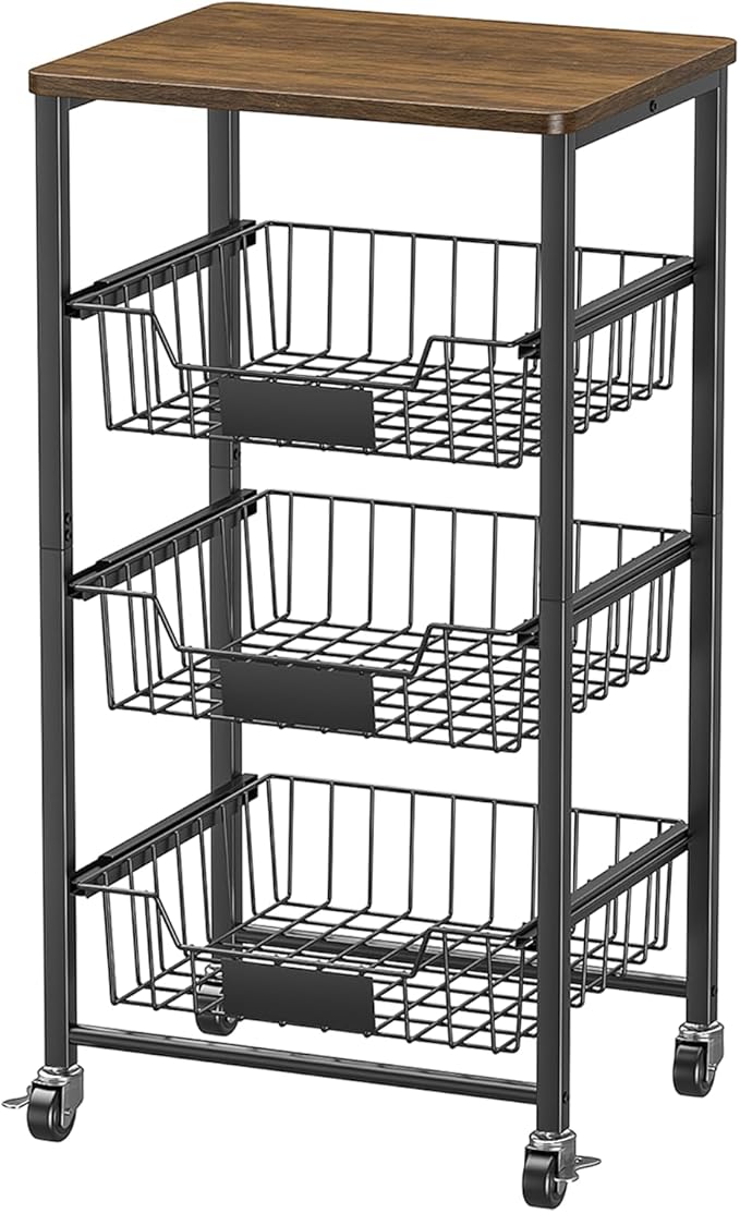 Kitchen Storage Cart with Wheels, 4-Tier Metal Utility Rolling Cart Fruit - Image 8