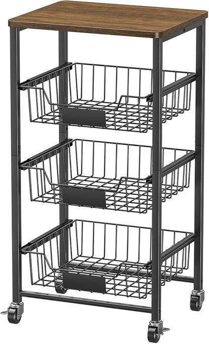 Kitchen Storage Cart with Wheels, 4-Tier Metal Utility Rolling Cart Fruit - Image 8
