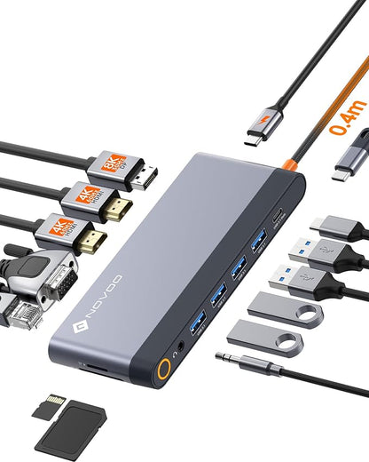 USB C Docking Station Quad Display, 14-in-1 Laptop Docking Station Dual Monitor by NOVOO