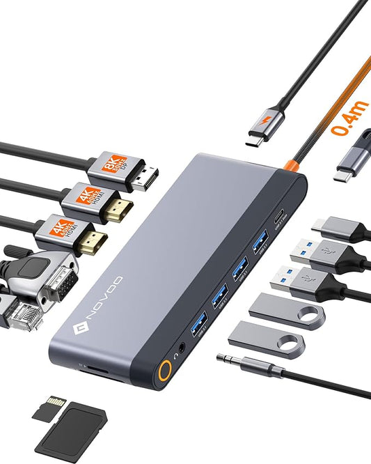 USB C Docking Station Quad Display, 14-in-1 Laptop Docking Station Dual Monitor by NOVOO