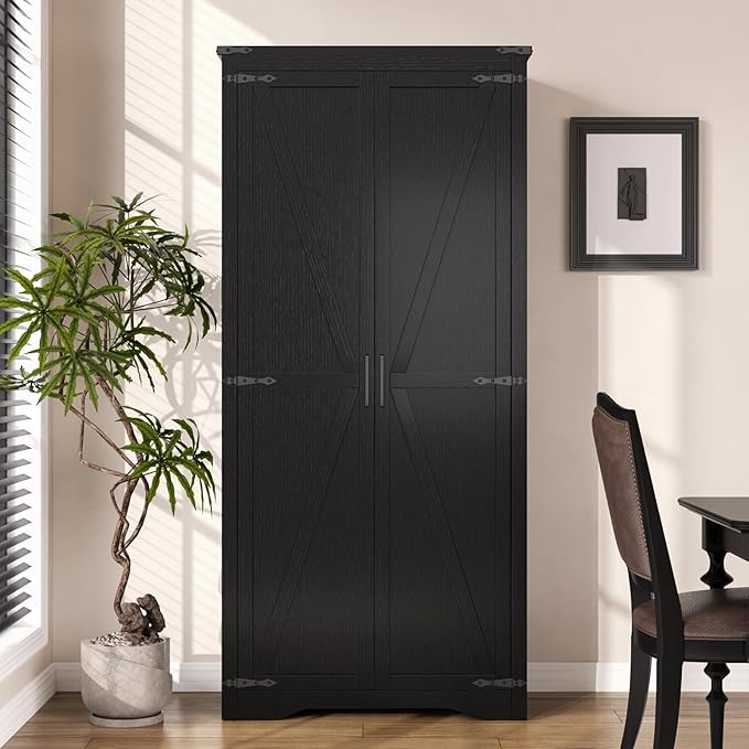 Tall Storage Cabinet with Adjustable Shelves, Farmhouse Pantry Organize with 2 - Image 7