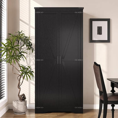 Tall Storage Cabinet with Adjustable Shelves, Farmhouse Pantry Organize with 2 - Image 7