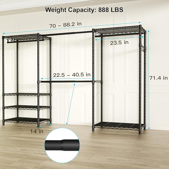 Ulif E1 Heavy Duty Closet Garment Rack, 6 Tiers Adjustable Metal Freestanding - Image 6
