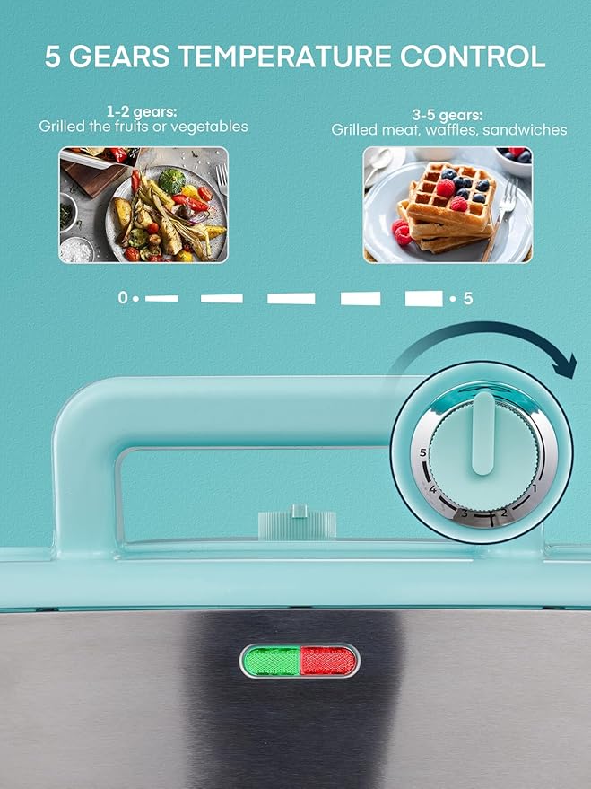 FOHERE Waffle Maker 3 in 1 Sandwich Maker 1200W Panini Press - Image 3