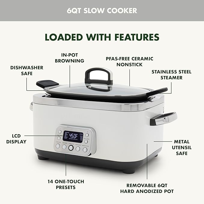 GreenPan Elite 14-in-1 Nonstick 6QT Electric Slow Cooker, PFAS-Free Ceramic - Image 4