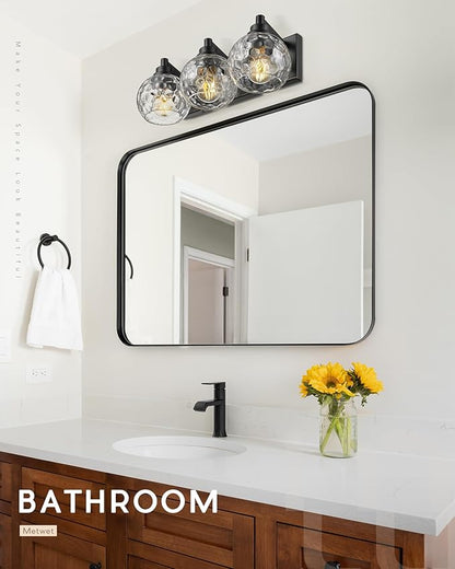 METWET Bathroom Light Fixtures Over Mirror, 3-Light Matte Black Vanity Light - Image 7