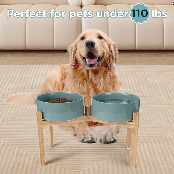 SPUNKYJUNKY Elevated Dog Bowls Ceramic, 8.3'' Dogs Food Water Bowls Raised - 60 - Image 7