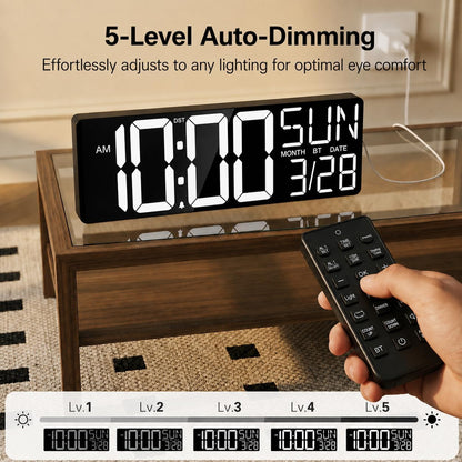 JALL 18" Large Digital Wall Clock with Big Numbers, Remote, Timer, 12 RGB Wall Clock with Date and Temp for Teachers Seniors, Digital Clock for Arena, Gym, Living Room Classroom Decor (White)