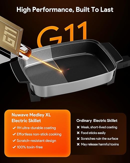 Nuwave Medley XL Digital Electric Skillet, Family Size Griddle w/Glass Lid - Image 5