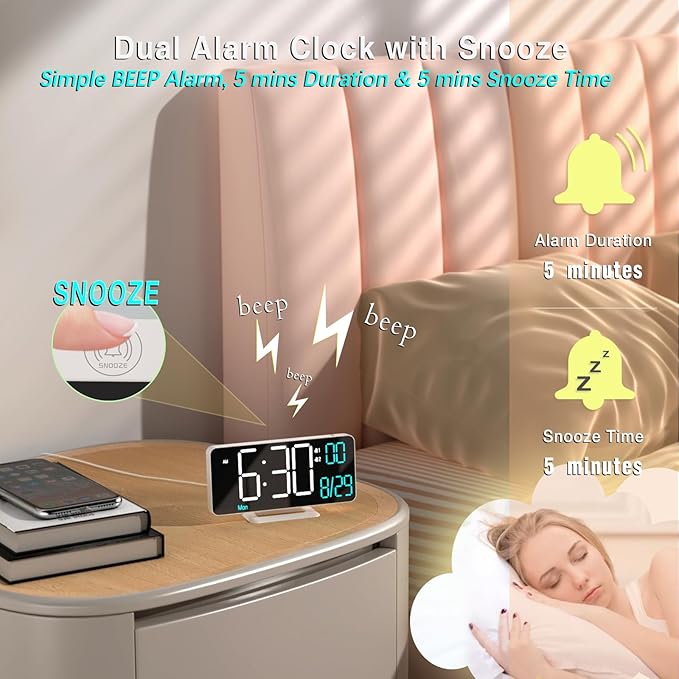 KOSUMOSU Digital Alarm Clocks 6.7in Small Digital Clock - Image 5