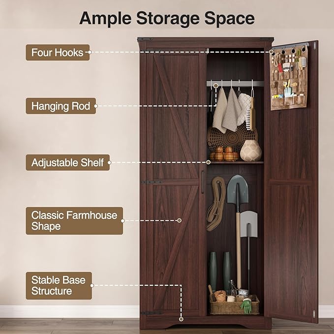 Tall Storage Cabinet with Adjustable Shelves, Farmhouse Pantry Organize with 2 - Image 3