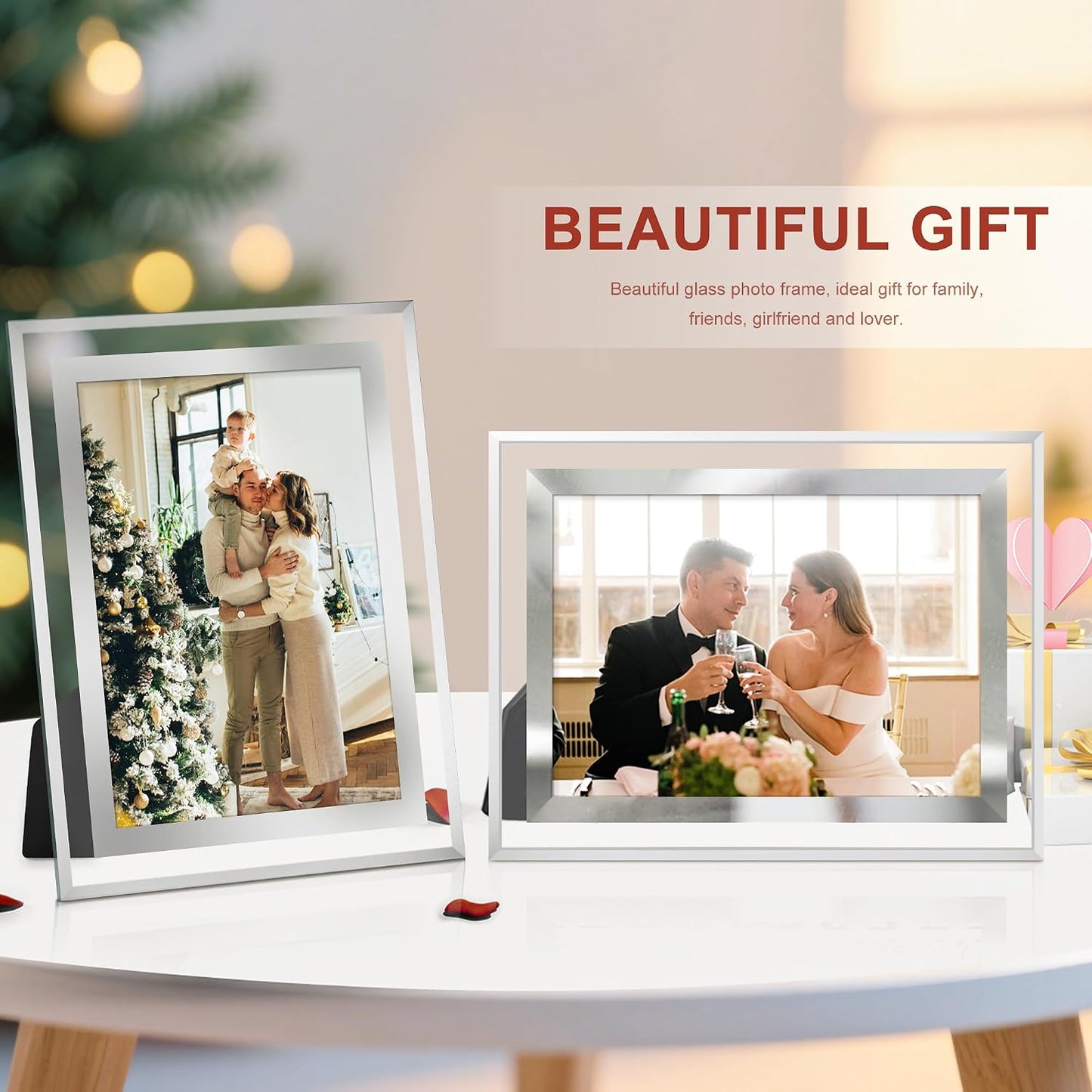 5x7 Picture Frame, Glass Photo Frame 5 by 7 for Tabletop, Clear Mirror Photo Frames, Silver, 1 Pack