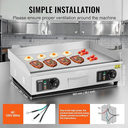 VEVOR Upgraded Commercial Electric Griddle, 2800W Stainless Steel Countertop - Image 5
