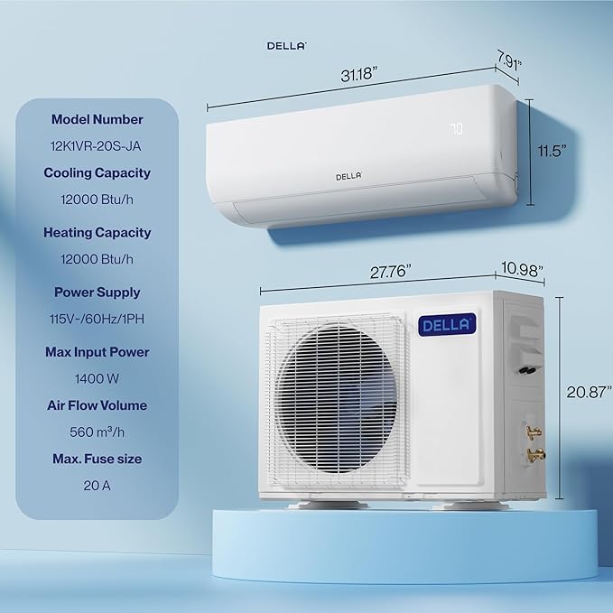 DELLA Motto Series 12000 BTU Wifi Enabled Mini Split 20 SEER2 Cools Up to 550 - Image 7