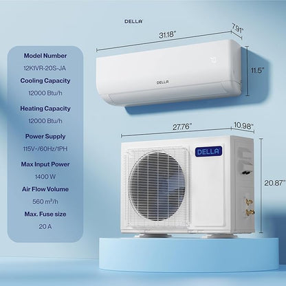DELLA Motto Series 12000 BTU Wifi Enabled Mini Split 20 SEER2 Cools Up to 550 - Image 7