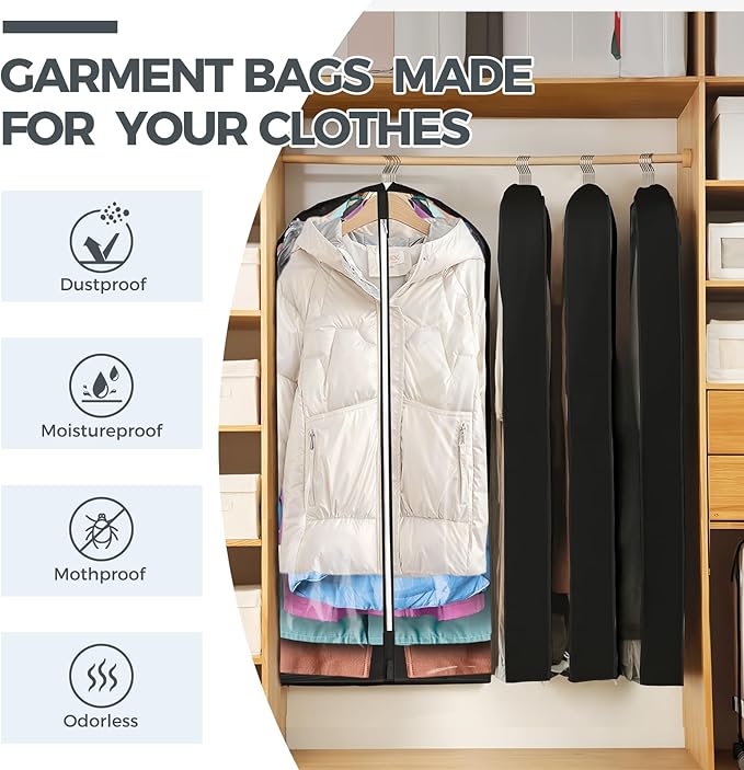 4 pack 60" Clear Garment Bags for Hanging Clothes, Suit Bags for Closet Storage - Image 2