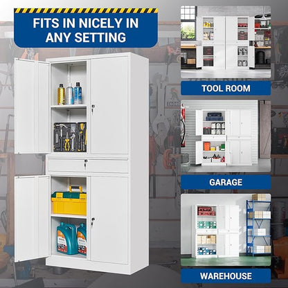 71" Metal Cabinet-White Heavy Duty Storage File Cabinet Steel Tool Cabinets - Image 5